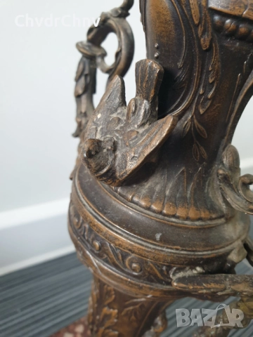 Франция 1800-те/37см-4кг/стара френска метална ваза ЦАМ-бронз-розов мрамор, снимка 8 - Антикварни и старинни предмети - 52840418