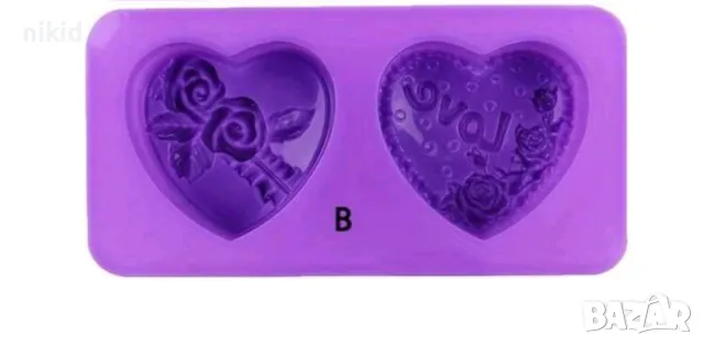 Love 2 големи сърца сърце с рози силиконов молд форма украса декор торта фондан шоколад сапун гипс, снимка 3 - Форми - 18751405