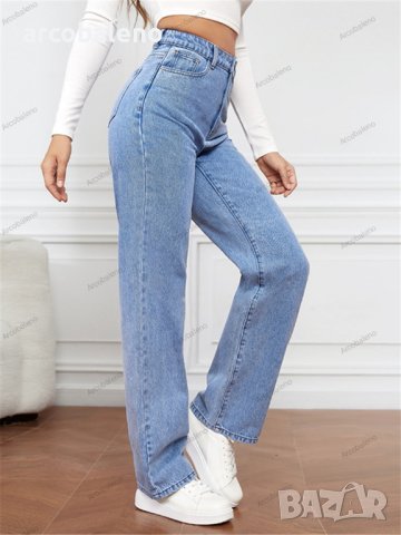 Дамски изпрани прави дънки с висока талия, снимка 6 - Дънки - 43291013