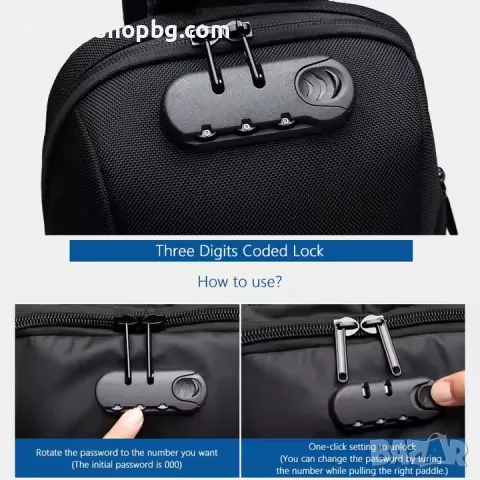 Раница Ozuko, 18×10×35 см, водоустойчива, с USB и заключващ механизъм, снимка 4 - Раници - 48179692