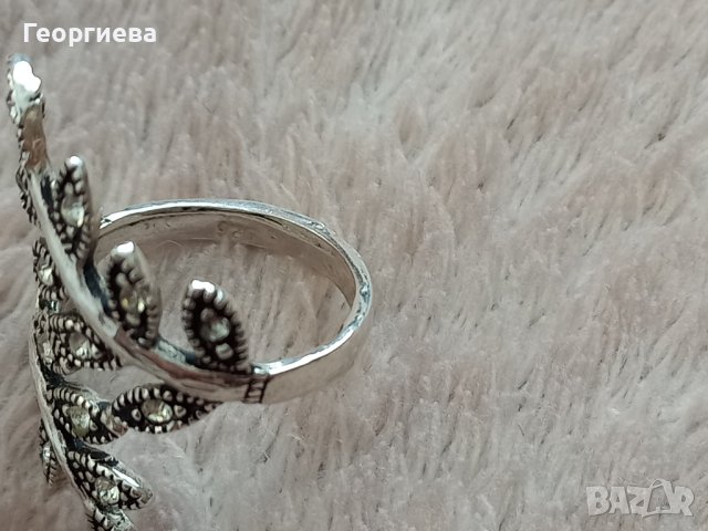 Сребърен пръстен листа с камъни, снимка 3 - Пръстени - 43154512