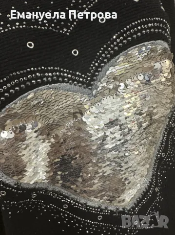 Дамски пуловер Сърце - с пайети - черен, снимка 3 - Блузи с дълъг ръкав и пуловери - 48058715