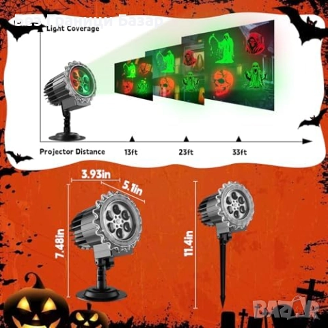 Нов Водоустойчив проектор за Хелоуин 4 ефекта LED осветление дом украса, снимка 2 - Други - 52081211