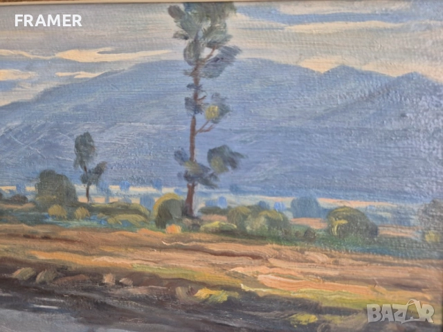 Станьо Стаматов 1886-1963 Пред Балкана Пейзаж от Казанлъшко от 1930 те години. , снимка 4 - Картини - 52444865