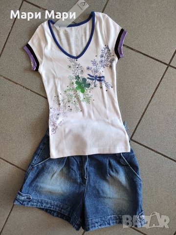 Блуза с нежни цветя и дискретни камъчета, снимка 1 - Тениски - 28446653