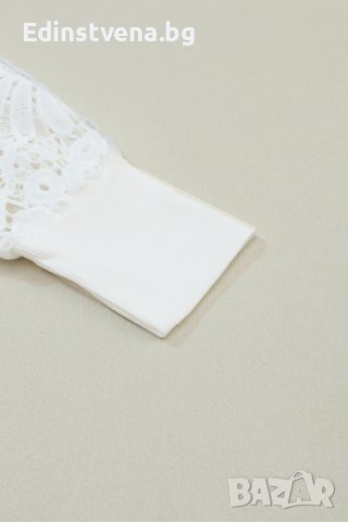 Дамска блуза в бяло с ефектно деколте и бродирани ръкави, снимка 11 - Блузи с дълъг ръкав и пуловери - 43118094