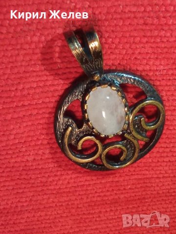 ВИНТИДЖ СТАР БРОНЗОВ КРАСИВ МЕДАЛЬОН с ЛУНЕН КАМЪК 15113, снимка 3 - Антикварни и старинни предмети - 30652672