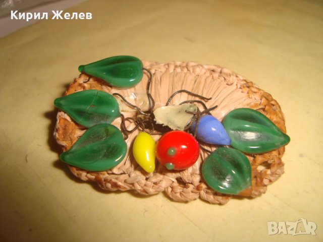 СТАРА ФЛОРАЛНА ПЛЕТЕНА ТЕКСТИЛНА БРОШКА ЦВЕТНА АРТ КЕРАМИКА РЪЧНА МАЙСТОРСКА ИЗРАБОТКА 12337, снимка 4 - Антикварни и старинни предмети - 35507082