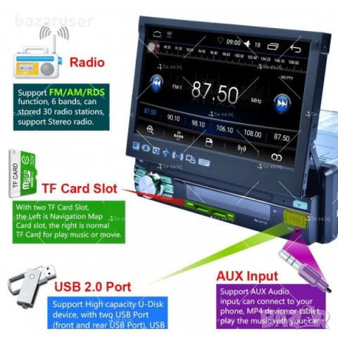 Мултимедия за автомобил с прибиращ се тъч скрийн екран/12 месеца Гаранция, снимка 11 - Аксесоари и консумативи - 32452534