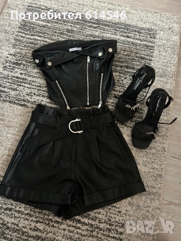 Кожени Бюстие и къси панталонки Bershka , снимка 3 - Къси панталони и бермуди - 52890912