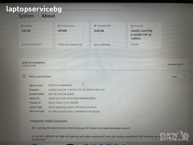 Лаптоп Fujitsu LifeBook E548 15.6” 8GB SSD 256GB  i5 i5-8250U, снимка 8 - Лаптопи за работа - 50857332