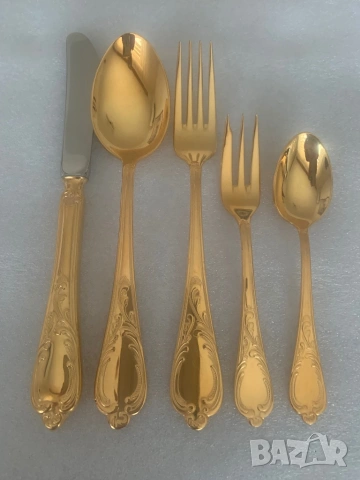 Луксозен комплект прибори за 12 човека* 23/24 карата твърдо златно покритие* 70 броя , снимка 5 - Прибори за хранене, готвене и сервиране - 53259901