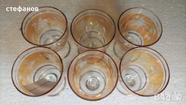 Ретро ракиени чаши, калиево стъкло, столче, 6 бр, 50 мл, снимка 7 - Чаши - 52749834