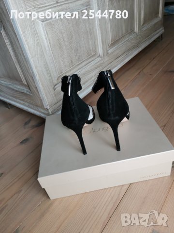 Чисто нови черни естествен велур и кристали Сваровски сандали на висок ток Eva Longoria, снимка 6 - Сандали - 37495782