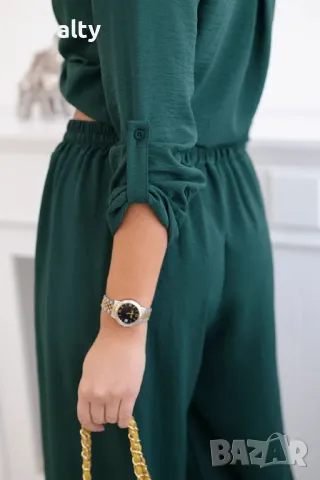 Комплект блуза + панталон с широки крачоли синьо Два цвята , снимка 4 - Комплекти - 50004554