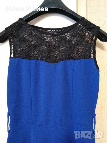 Елегантна синя рокля с черна дантела , снимка 2 - Рокли - 38996418