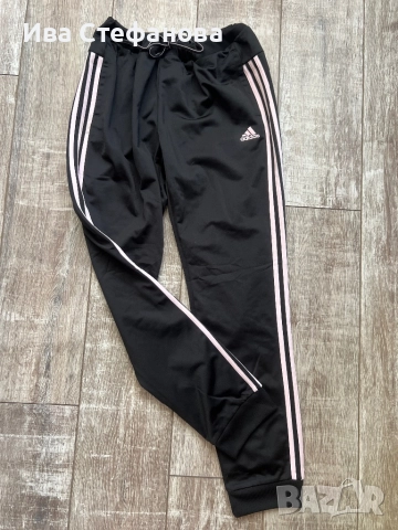 Нов 100 % оригинален спортен ежедневен черен панталон Adidas Адидас розов кант 