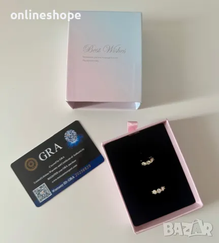 Сребро S925 Сребърни обеци с 18к златно покритие и Камък Мойсанит 0.9к карата, снимка 4 - Обеци - 49271445