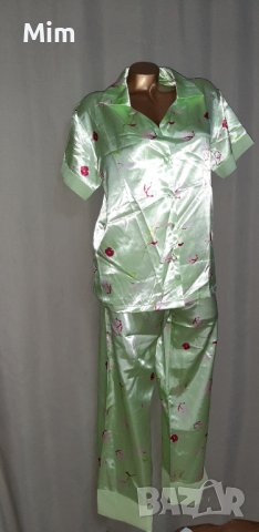 Melissa Broun 42/44 Сатенена зелена пижама / нощница/ горнище и долнище 