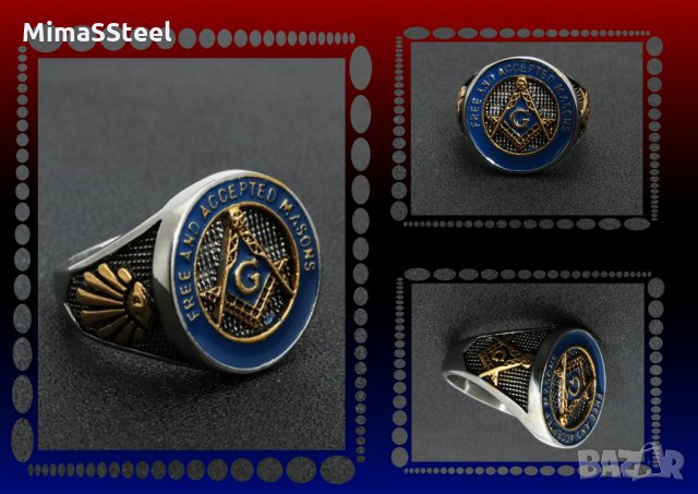 Мъжки  Масонски стоманен пръстен Stainless Steel 316L, снимка 3 - Пръстени - 28311614