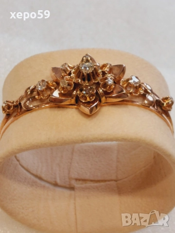 Автентична Руска златна дамска гривна с инкрустирани множество диаманти,злато 14 карата(56),19 век, снимка 6 - Гривни - 52682528