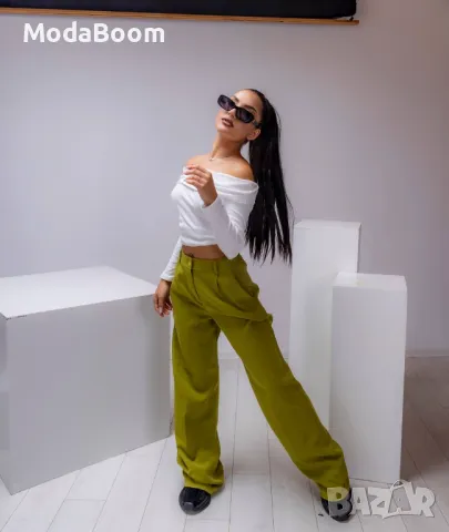 Зелени дамски панталони, снимка 3 - Панталони - 47543845