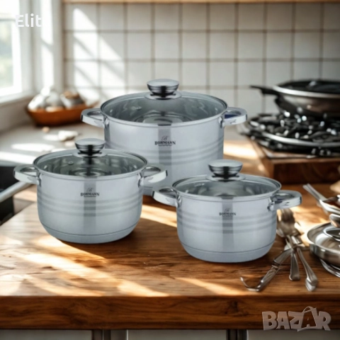 Комплект тенджери от неръждаема стомана Bohmann, Класика и удобство за всяка кухня (6 части), снимка 4 - Сервизи - 52447520