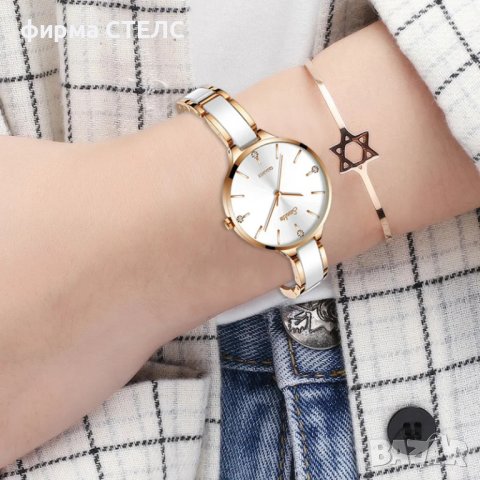 Дамски часовник Lige Ceramic Watch, Бял/Златист, снимка 5 - Дамски - 44042243
