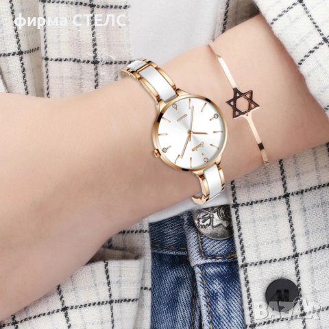 Дамски часовник Lige Ceramic Watch, Бял/Златист, снимка 5 - Дамски - 44042243