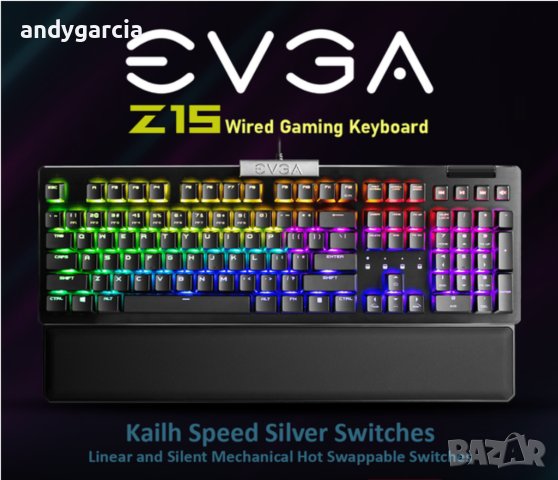 Геймърска клавиатура EVGA Z15 RGB механична Черен USB чисто нова 36 месеца гаранция keyboard gaming 