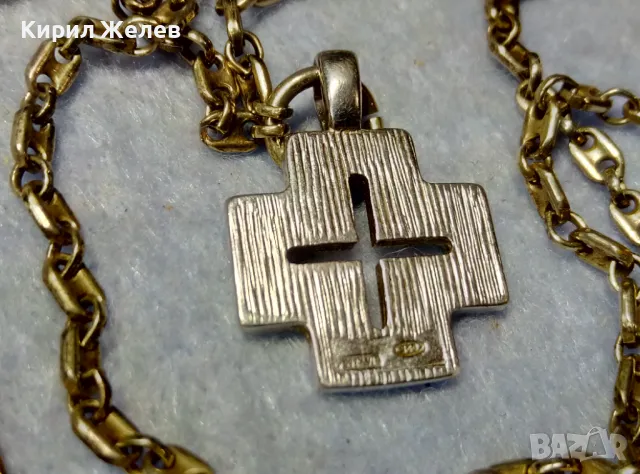 СРЕБЪРЕН КРЪСТ 925 с БЯЛА ПОЗЛАТА и ЕМАЙЛ ИТАЛИЯ с СРЕБЪРНА ВЕРИЖКА СРЕБРО 925 с ЖЪЛТА ПОЗЛАТА 49967, снимка 6 - Колиета, медальони, синджири - 49957894