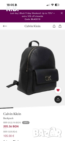 Кожена раница Calvin Klein, снимка 2 - Раници - 52632541