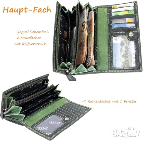 Дамски кожен портфейл Irisaa, винтидж портфейл, RFID защита, 21 слота за карти, снимка 3 - Портфейли, портмонета - 50984303