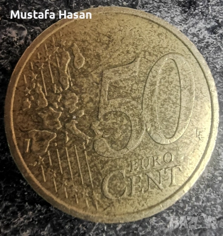 Рядка монета от 50 цента 2002 с буквата F , снимка 2 - Колекции - 53598976