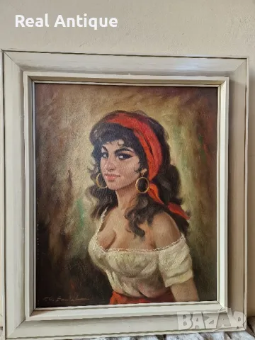 Страхотна антикварна авторска майсторска картина масло върху платно , снимка 2 - Антикварни и старинни предмети - 48555426