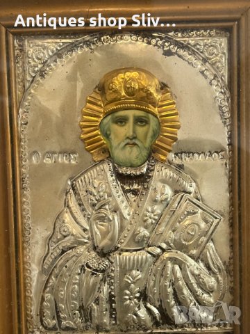 Стара гръцка икона - Св. Никола №2698, снимка 3 - Антикварни и старинни предмети - 38135685