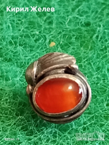 Винтидж сребърна обеца с кехлибар ювелирна изработка 38876, снимка 2 - Обеци - 52687059