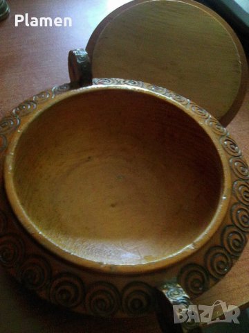 Красива дървена българска кутия, купичка с похлупак, снимка 4 - Антикварни и старинни предмети - 36664709