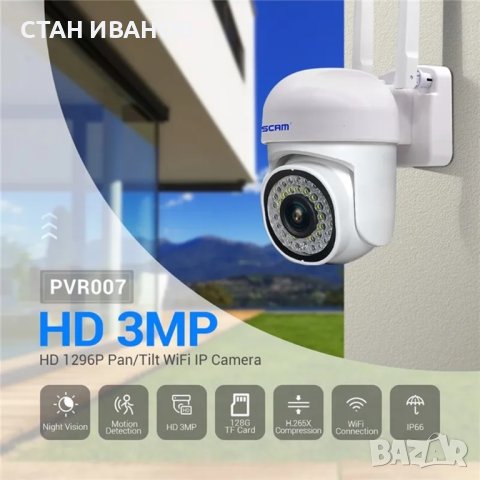 Външна безжична IP камера ESCAM PVR007, FHD, 1080P, H.265, 3MP, WIFI, Водоустойчива, снимка 2 - Камери - 40490419