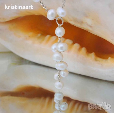 Сребърно колие *Ахинора* от eстествени бели перли, снимка 4 - Колиета, медальони, синджири - 37704810