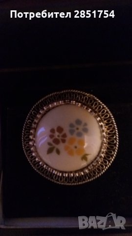 Старинна брошка сребърен филигран и рисуван порцелан , снимка 4 - Антикварни и старинни предмети - 32273642