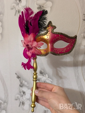 Маска за парти с клечка | Ръчна венецианска маскарадна маска, снимка 5 - Други - 53385699