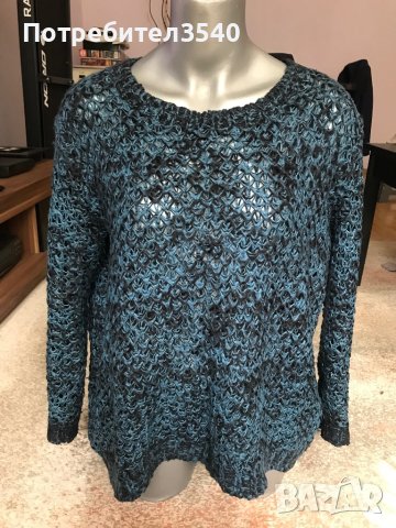 Тюркоазено-черен пуловер, снимка 2 - Блузи с дълъг ръкав и пуловери - 40546865