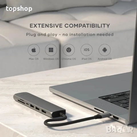 НОВ Satechi 7 в 1 USB C Hub Многопортов ХЪБ / адаптер с 4K HDMI, 100W PD зареждане, 2X USB-A порта.., снимка 2 - Кабели и адаптери - 50494845