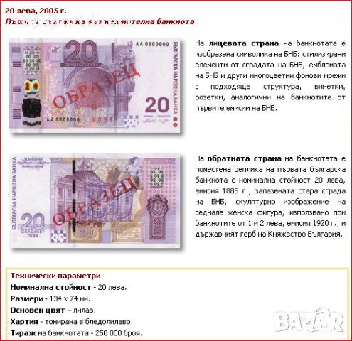 20лева Юбилейна банкнота 2005г.