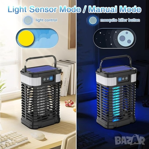Соларна UV лампа против насекоми 4000mAh 4200V преносима 2в1 UV и LED лампа, снимка 4 - Къмпинг осветление - 50938246