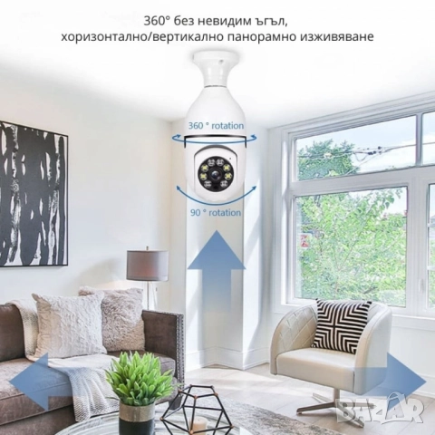 WiFi Панорамна IP Камера LYLÚ 360° във форма на крушка с нощно виждане и автоматично проследяване, снимка 7 - Друга електроника - 51948027