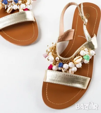 Дамски Златисти Сандали с декоративни елементи , снимка 5 - Сандали - 50324158