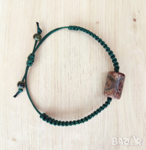 Унисекс плетена гривна с Дзи мънисто — талисман за просперитет, снимка 4 - Гривни - 40493608