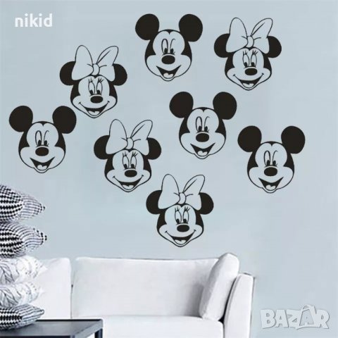 Мини Мики Маус Minnie & Mickey mouse малка глава лице черни стикер лепенка за стена самозалепващи, снимка 2 - Други - 36916129